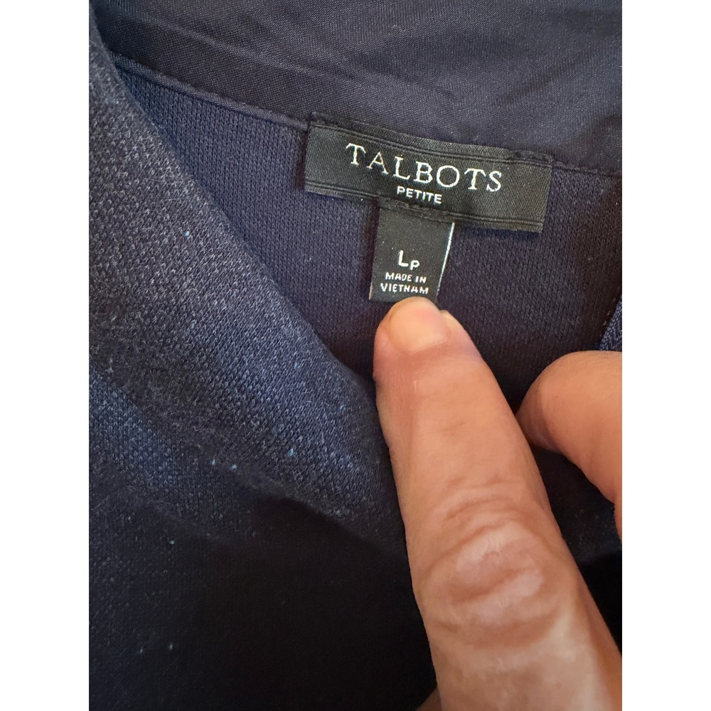 Talbots Petite Navy Blue Tweed Look Mock Neck Shift Dress Gold Crest Buttons LP - Picture 3 of 6